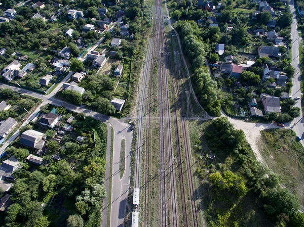 Trein Treinen Met Wagons Uitzicht Vanaf Boven — Stockfoto