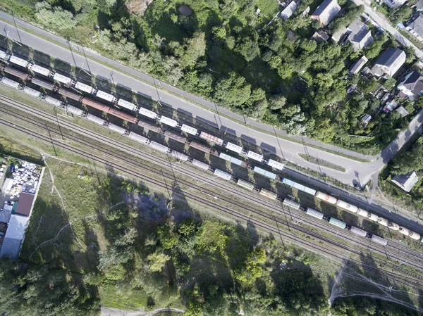 Železnice Vlaky Vozy Výhled Shora — Stock fotografie