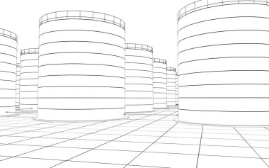 Petrol rafinerisi, kimyasal üretim, atık işleme tesisi, dış görselleştirme, 3D illüstrasyon
