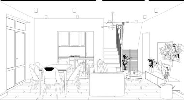 modern iç görselleştirme, 3 boyutlu illüstrasyon