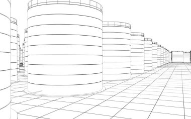 Petrol rafinerisi, kimyasal üretim, atık işleme tesisi, dış görselleştirme, 3D illüstrasyon