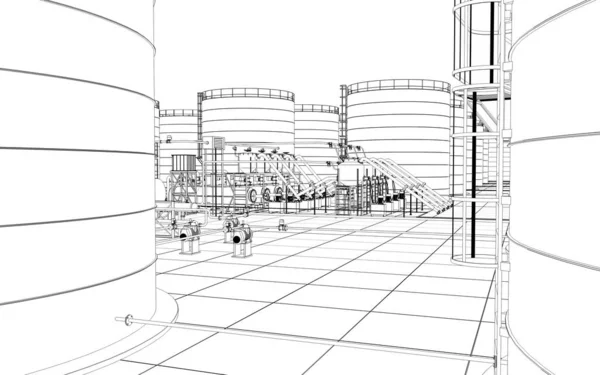Нефтеперерабатывающий Завод Химическое Производство Завод Переработке Отходов Внешняя Визуализация Иллюстрация — стоковое фото