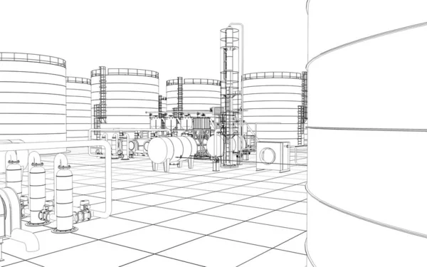 Raffinerie Pétrole Production Chimique Usine Traitement Des Déchets Visualisation Extérieure — Photo