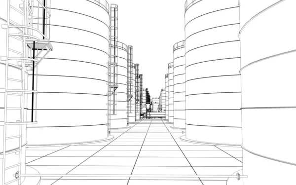 Refinería Petróleo Producción Química Planta Procesamiento Residuos Visualización Exterior Ilustración — Foto de Stock