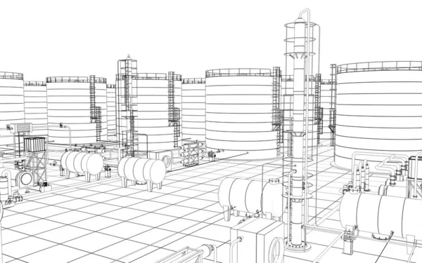 Oil Refinery Chemical Production Waste Processing Plant Exterior Visualization Illustration — Stock Photo, Image