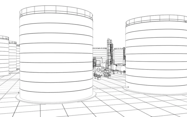 Rafineria Ropy Naftowej Produkcja Chemiczna Zakład Przetwarzania Odpadów Wizualizacja Zewnętrzna — Zdjęcie stockowe