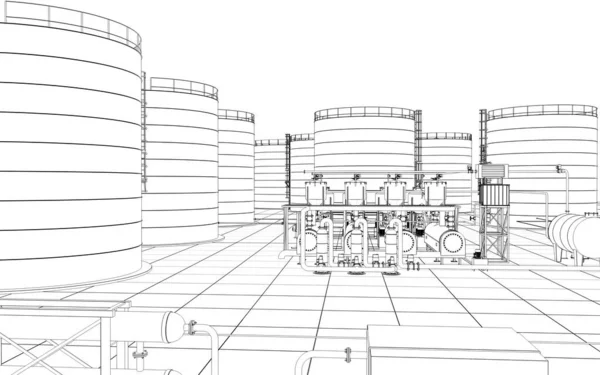 Refinería Petróleo Producción Química Planta Procesamiento Residuos Visualización Exterior Ilustración — Foto de Stock