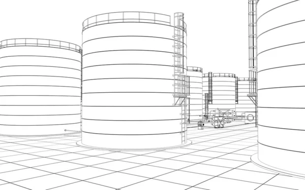 Refinaria Petróleo Produção Química Planta Processamento Resíduos Visualização Exterior Ilustração — Fotografia de Stock