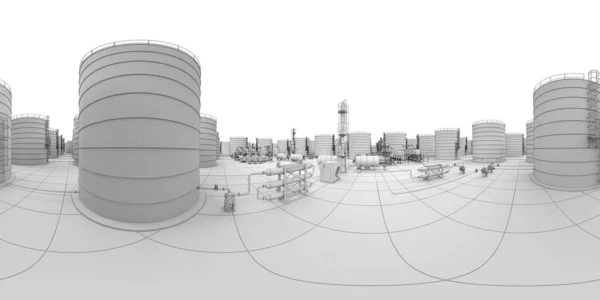 Oljeraffinaderi Kemisk Produktion Avfallshanteringsanläggning Yttre Visualisering Illustration — Stockfoto