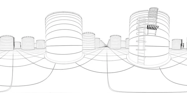 Olieraffinaderij Chemische Productie Afvalverwerkingsinstallatie Visualisatie Van Buitenaf Illustratie — Stockfoto