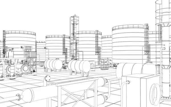 石油精製 化学生産 廃棄物処理工場 外観可視化 3Dイラスト — ストック写真