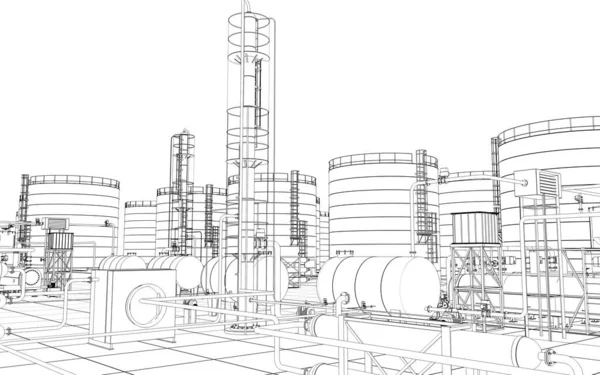 Rafineria Ropy Naftowej Produkcja Chemiczna Zakład Przetwarzania Odpadów Wizualizacja Zewnętrzna — Zdjęcie stockowe