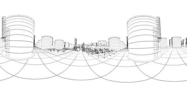 Olieraffinaderij Chemische Productie Afvalverwerkingsinstallatie Visualisatie Van Buitenaf Illustratie — Stockfoto