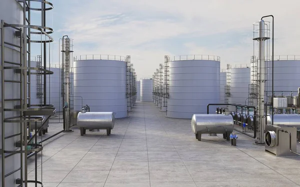 Ölraffinerie Chemische Produktion Abfallaufbereitungsanlage Außenvisualisierung Illustration Stockfoto