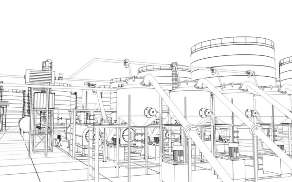 Oil Refinery Chemical Production Waste Processing Plant Exterior Visualization Illustration Stock Image