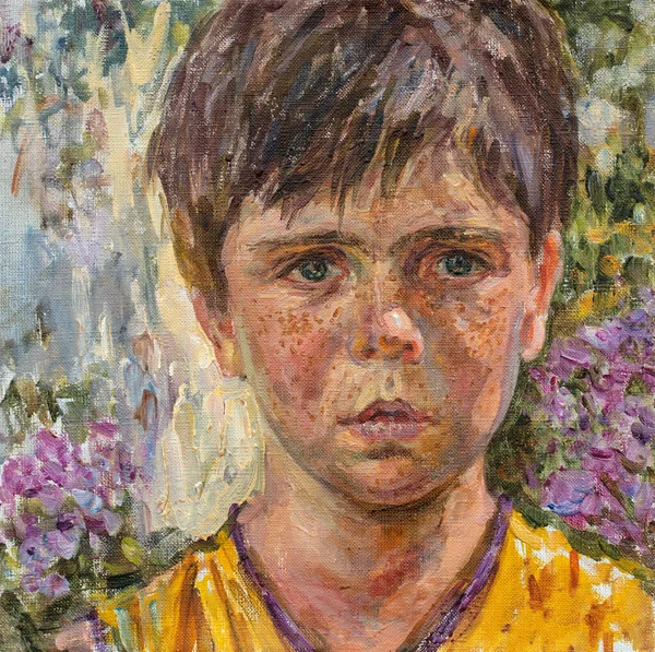 Portré Fiú Akvarell Festmény — Stock Fotó