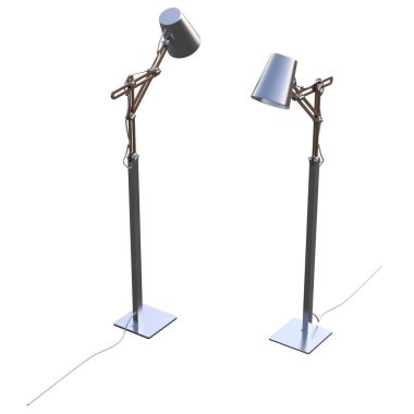 Beyaz arka planda izole edilmiş zemin lambaları, iç mobilyalar, üç boyutlu illüstrasyon                