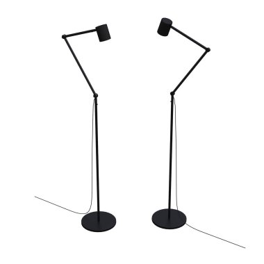 Beyaz arka planda izole edilmiş zemin lambaları, iç mobilyalar, üç boyutlu illüstrasyon                