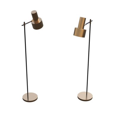 Beyaz arka planda izole edilmiş zemin lambaları, iç mobilyalar, üç boyutlu illüstrasyon                