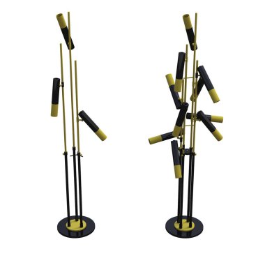 Beyaz arka planda izole edilmiş zemin lambaları, iç mobilyalar, üç boyutlu illüstrasyon                