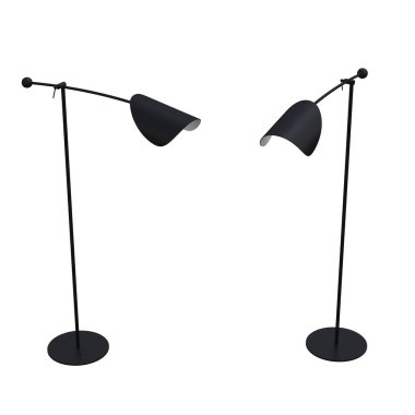 Beyaz arka planda izole edilmiş zemin lambaları, iç mobilyalar, üç boyutlu illüstrasyon                