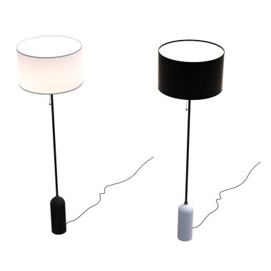 Beyaz arka planda izole edilmiş zemin lambaları, iç mobilyalar, üç boyutlu illüstrasyon                