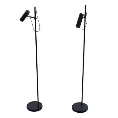 Beyaz arka planda izole edilmiş zemin lambaları, iç mobilyalar, üç boyutlu illüstrasyon                