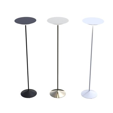 Beyaz arka planda izole edilmiş zemin lambaları, iç mobilyalar, üç boyutlu illüstrasyon                