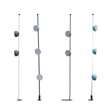 Beyaz arka planda izole edilmiş zemin lambaları, iç mobilyalar, üç boyutlu illüstrasyon                