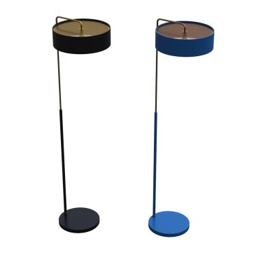 Beyaz arka planda izole edilmiş zemin lambaları, iç mobilyalar, üç boyutlu illüstrasyon                