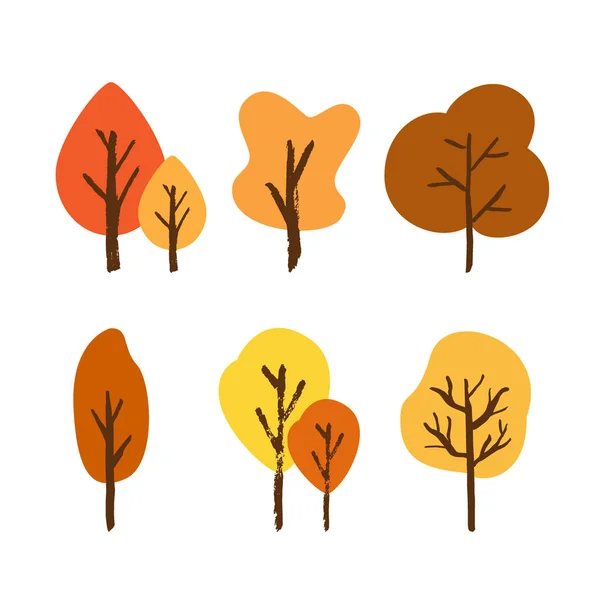 Vector hand drawn brush autumn tree set — Stock Vector