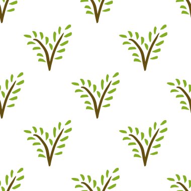 Sorunsuz boyalı bitki deseni. El çekilmiş yeşil şube