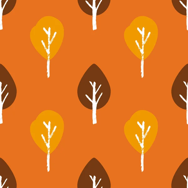 Patrón de otoño sin costuras con árbol de dibujo a mano — Archivo Imágenes Vectoriales