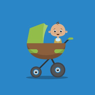 Küçük çocuk arabası ile düz stil illüstrasyon