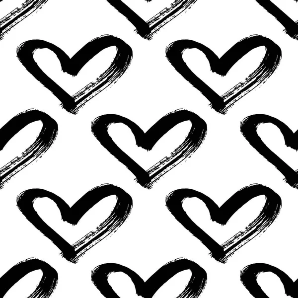 Seamless hearts pattern. Brush painted hearts background — Stock Vector