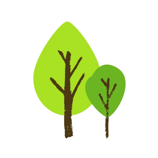 Árbol pintado con pincel aislado sobre fondo blanco. Árboles dibujados a mano en estilo de dibujos animados — Vector de stock