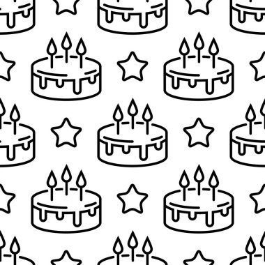 Sorunsuz doğum günü pasta desen. Beyaz bir arka plan üzerinde yıldız ile satır kek