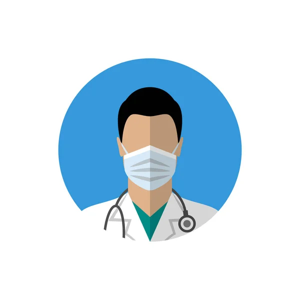 医者は医療マスクをしている。平面図ベクトル図 — ストックベクタ