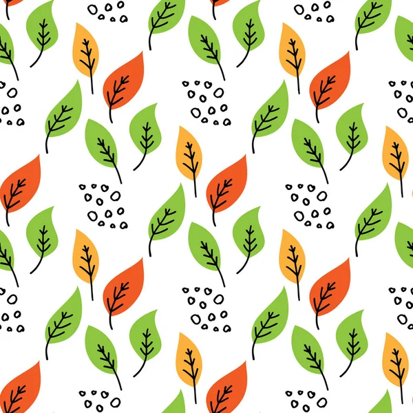 Patrón de hojas de plantas sin costura. Ilustración dibujada a mano vectorial, tema otoño — Archivo Imágenes Vectoriales