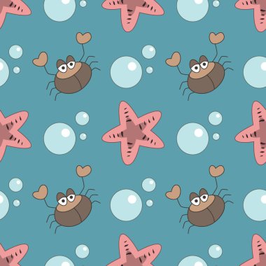 Kusursuz yengeç ve deniz yıldızı deseni. Deniz arkaplanı