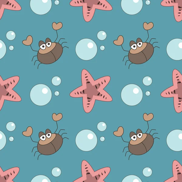 Kusursuz yengeç ve deniz yıldızı deseni. Deniz arkaplanı