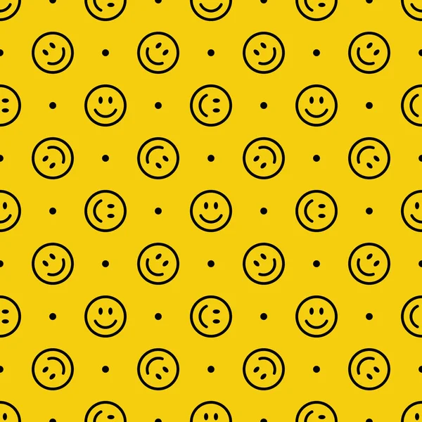 Vzor ikon úsměvu. Šťastné tváře na žlutém pozadí. Vektorové abstraktní pozadí — Stockový vektor
