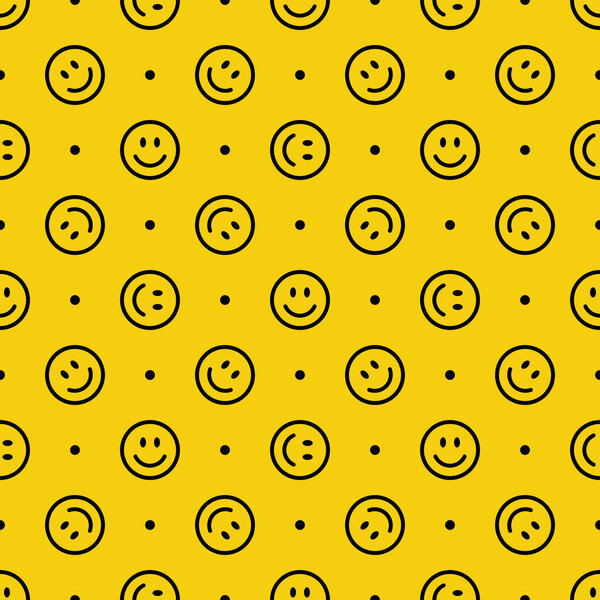 Улыбнись иконке. Счастливые лица на желтом фоне. Векторный абстрактный фон