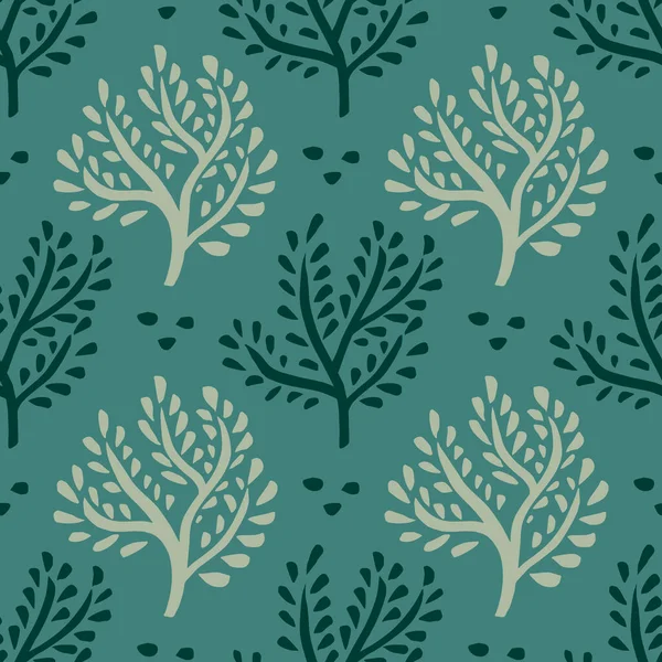 Adorno floral sin costuras. Árboles dibujados a mano, fondo forestal — Vector de stock