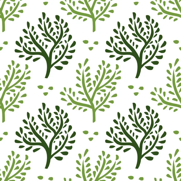 Adorno floral sin costuras. Árboles dibujados a mano, fondo forestal — Vector de stock