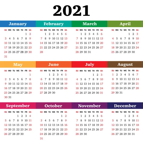 Calendario vectorial para 2021 años. La semana comienza el domingo Vectores De Stock Sin Royalties Gratis