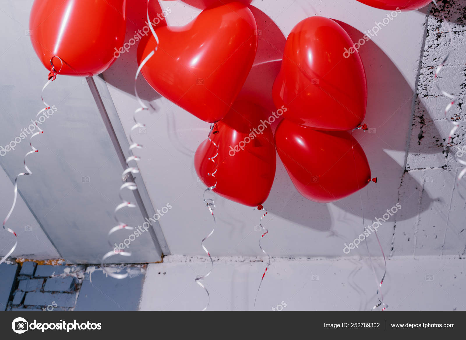 Pile Beautiful Red Heart Balloons Ceiling Birthday Concept