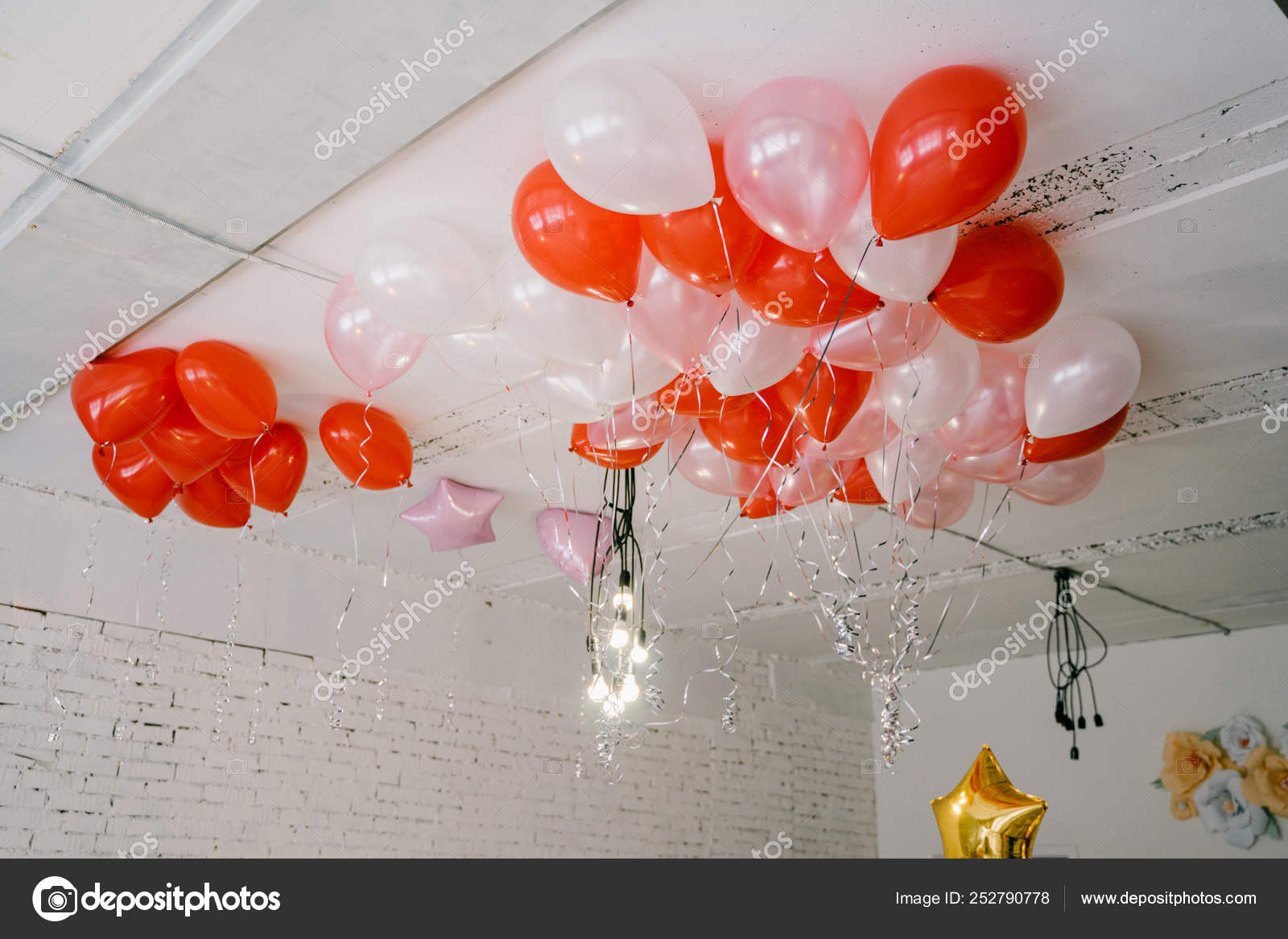 Pile Beautiful Colorful Balloons Ceiling Birthday Concept Stock