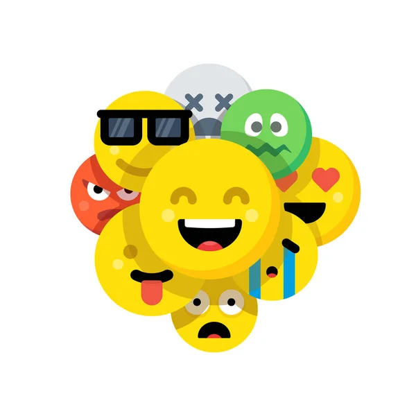 Conjunto Emoticons Amarelos Feliz Triste Irritado Ilustração Vetorial Isolada —  Vetores de Stock