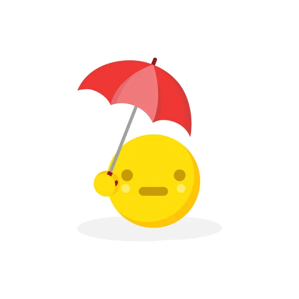 Emoji Amarillo Con Paraguas Rojo Ilustración Vectorial Aislada — Vector de stock